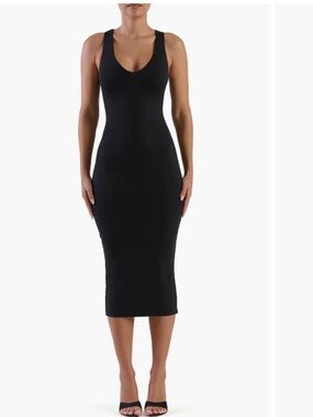 naked wardrobe Black Scoop Neck Midi Bodycon Dress
